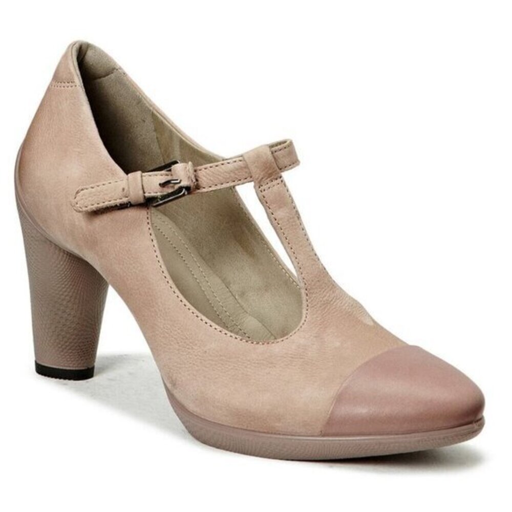 Ecco Retro Sculptured T-Strap Pumps in Mauve Pink Size 37